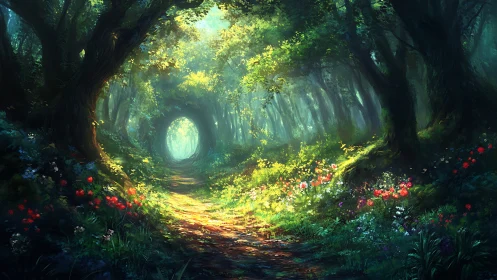 Enchanted Forest Path Glows With Golden Light and Wonder