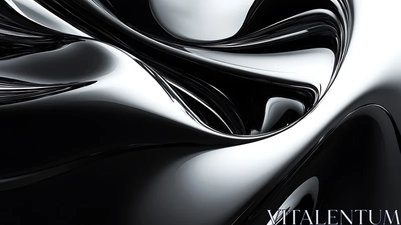 Monochrome fluid metal surface with curved reflective forms.