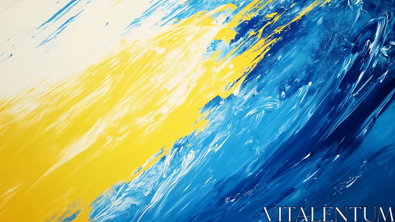 Dynamic Abstract Painting with Blue and Yellow Brush Strokes.