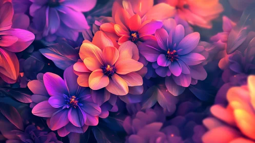 Digital floral composition with multi-layered gradient petals.