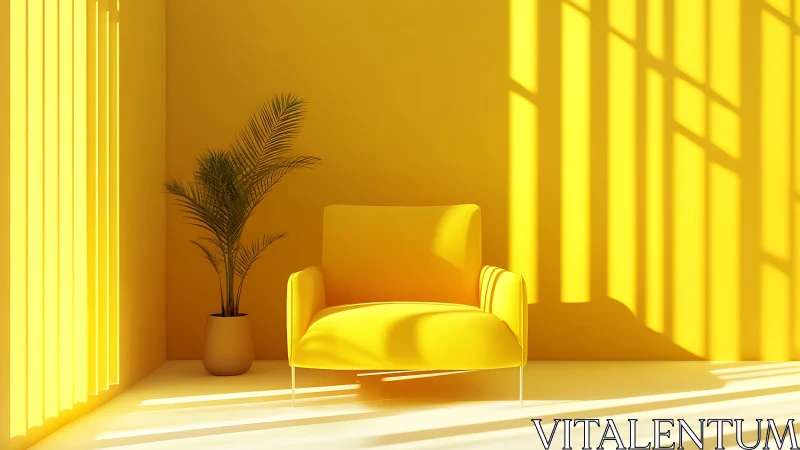 Monochrome yellow lounge with armchair in hard sunlight