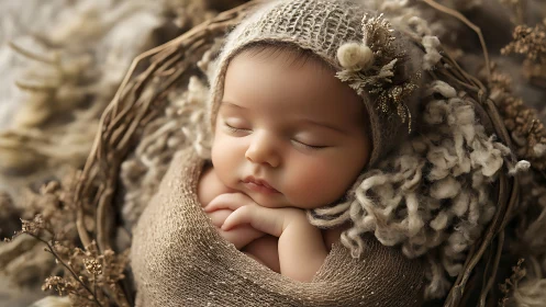 Peacefully Sleeping Newborn Swaddled in Neutral Tones