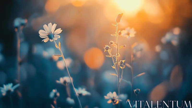 Backlit Wildflowers in Golden Sunset Light.
