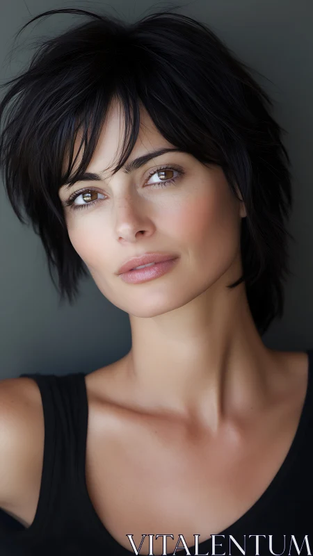 Portrait with short dark hair and soft natural lighting.