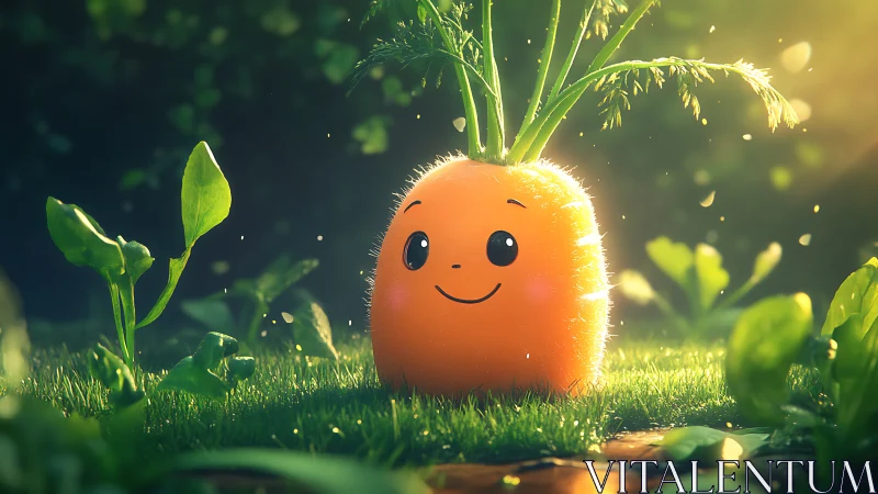 Sunny garden carrot friend with a bright, gentle smile.