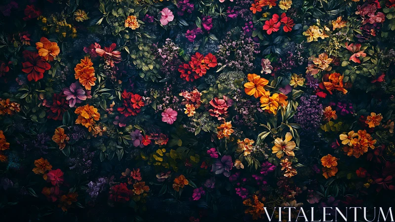 Nocturnal Garden Symphony: Radiant Blooms Dance Across Twilight.