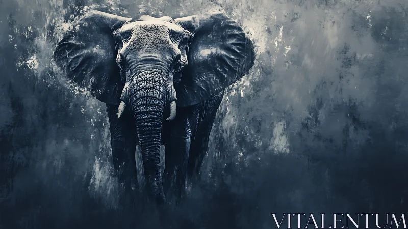 Elephant head rendered in high contrast monochrome profile