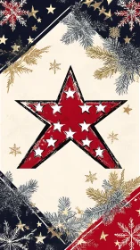 Red central star with white accents and winter foliage.