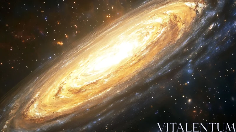 Blazing spiral galaxy tilts through a star-filled cosmos.