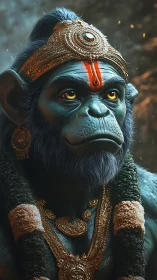 Majestic anthropomorphic monkey deity rendered in ornate 3D detail