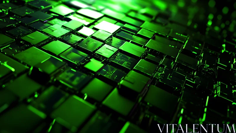 Futuristic Green Cubes Abstract Background in 3D Digital Style.