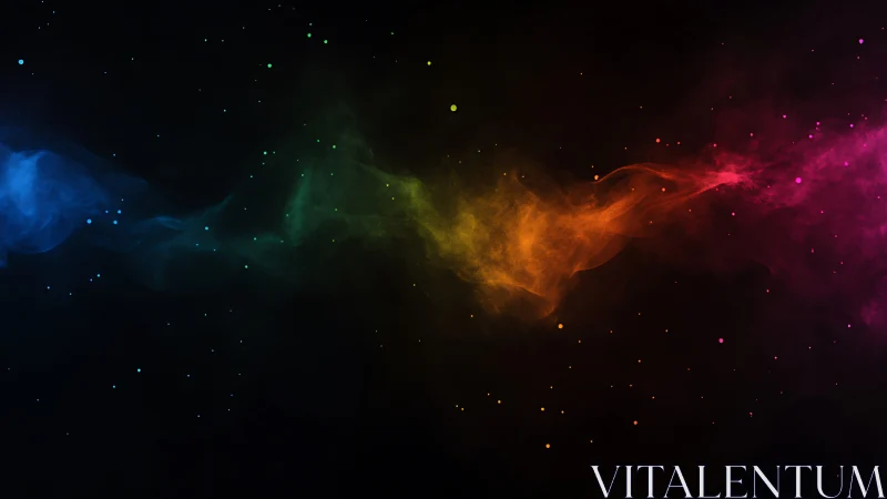 Chromatic nebula ribbon traverses a dark cosmic field