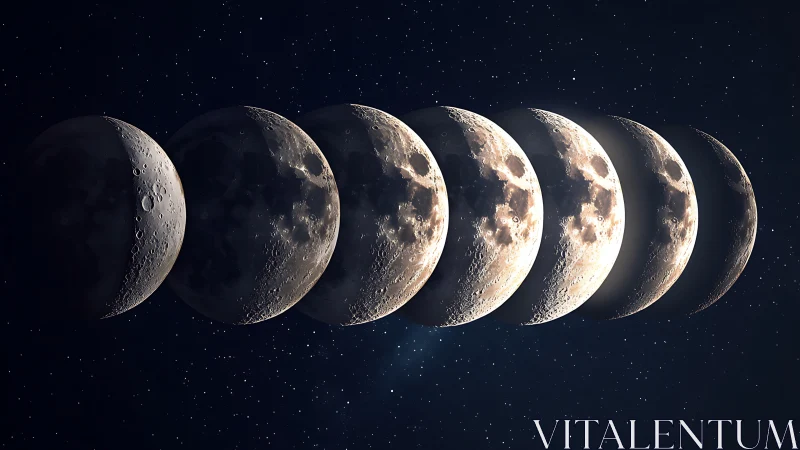 Lunar phases align in a detailed night sky composition.
