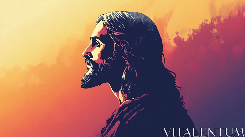 Stylized side-profile portrait of bearded man in warm gradient