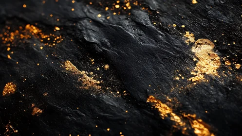 Abstract black slate texture with scattered golden powder accents.