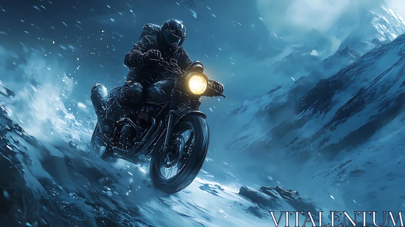 Motorcyclist powers through icy mountain storm at speed