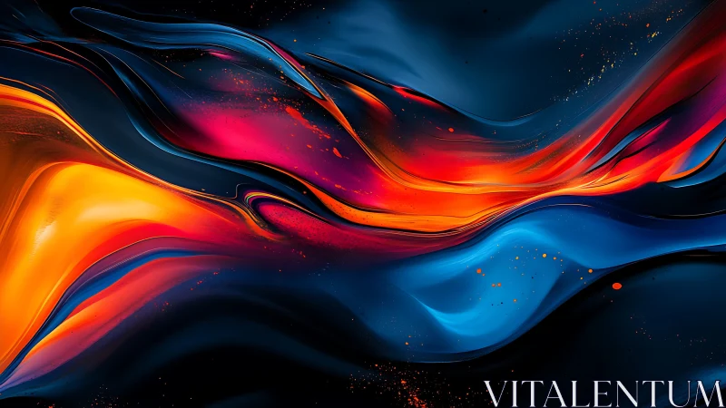 Digital abstract image shows flowing bands of orange and blue