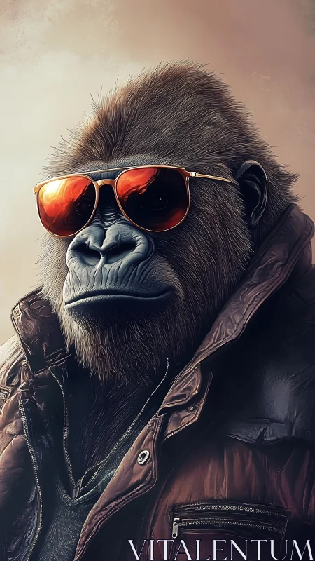 Cool gorilla in sunglasses poses with cinematic swagger