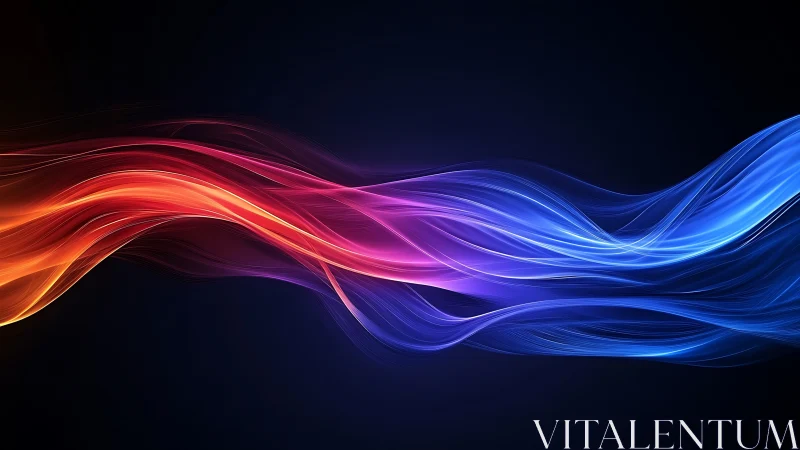 Flowing neon light waves merge in a dark digital horizon.