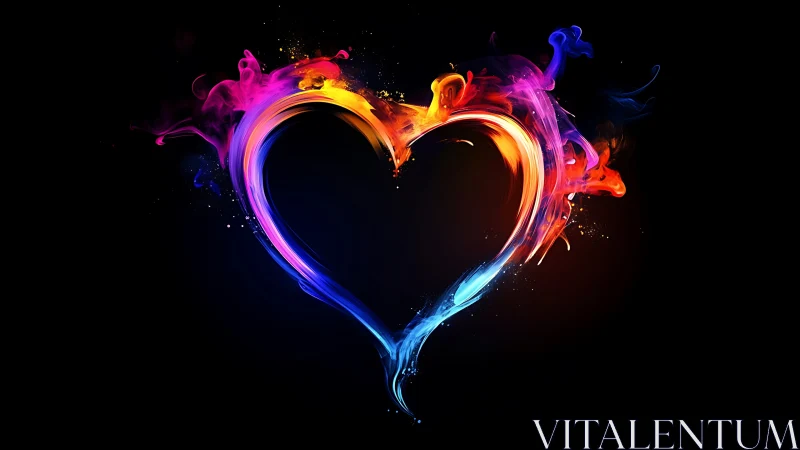 Glowing Neon Heart with Dynamic Energy Burst on Black