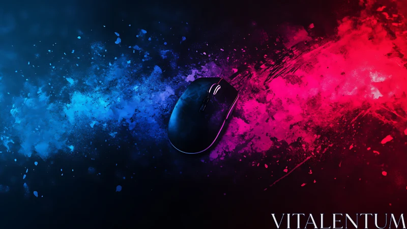 Digital comet-mouse slices neon night between blue and red