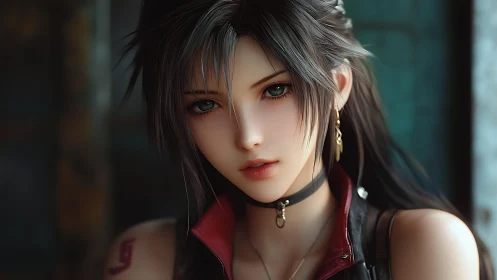 Soft-lit cyber heroine with gentle yet fearless gaze.