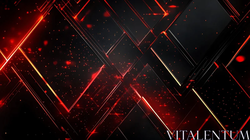Futuristic geometric abstract background with glowing red lines.
