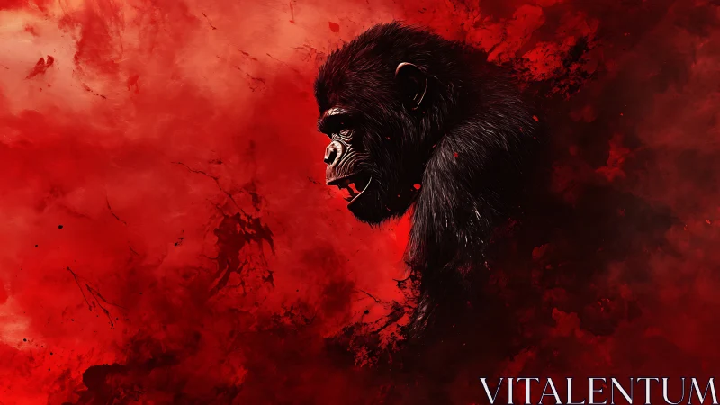 Gorilla profile rendered in crimson smoke abstraction.
