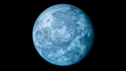 Ice blue gas planet rendered against deep black space