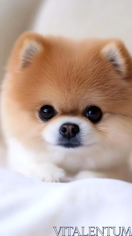 Tiny Pomeranian daydreams on a cloud of soft blankets.