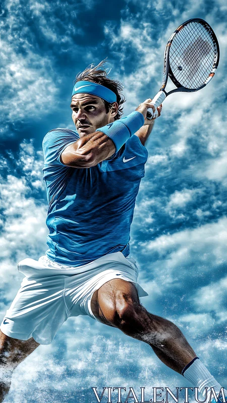 Dynamic tennis backhand rendered in high-contrast digital detail