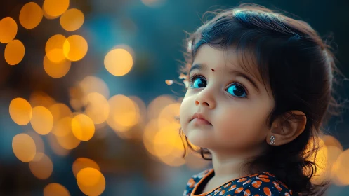 Luminous Portrait: Child with Crystalline Eyes in Bokeh.