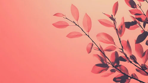 Minimalist branch with pink leaves on soft gradient background.