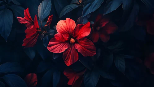Crimson Blooms in Twilight Garden.