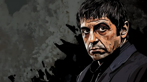 Brooding man portrait over grunge textured background.