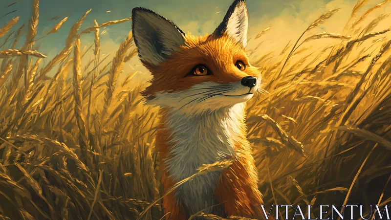 Digital fox illustration depicts subject in wheat field at dusk