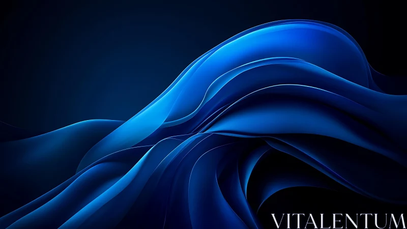 Flowing Blue Abstract Waves on Dark Background, Digital Art.