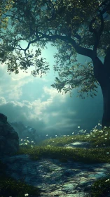 Emerald Canopy Gateway: Where Ancient Trees Frame Celestial Light