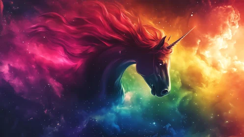 Spectral nebula unicorn rendered with high-saturation chromatic gradients