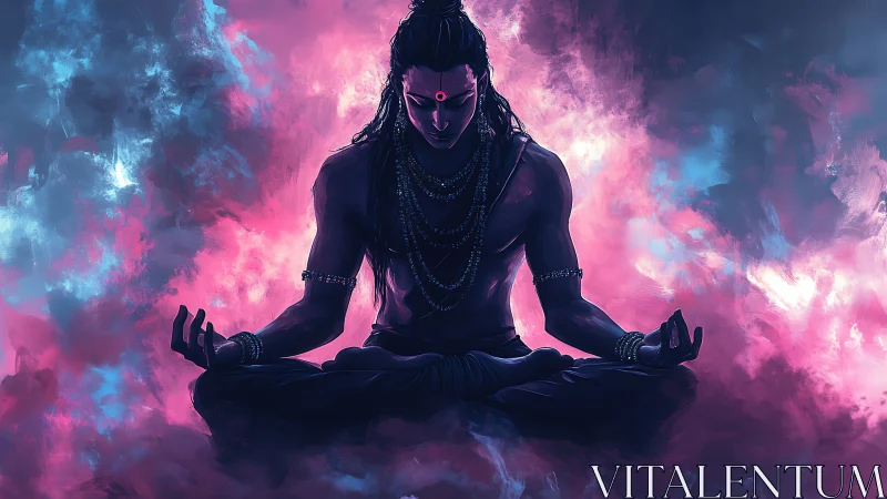 Starlit ascetic funnels cosmic thunder into serene breath