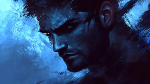 Midnight resolve in deep electric blue portrait.