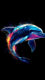 Color-splashed dolphin leaping through a dreamy night sea.