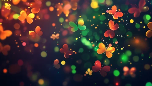 Vibrant bokeh butterflies in luminous abstract night field.