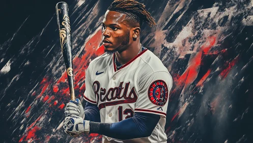 Baseball player holding bat in stylized action portrait.