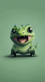 Stylized 3D baby dinosaur character with glossy eyes on green