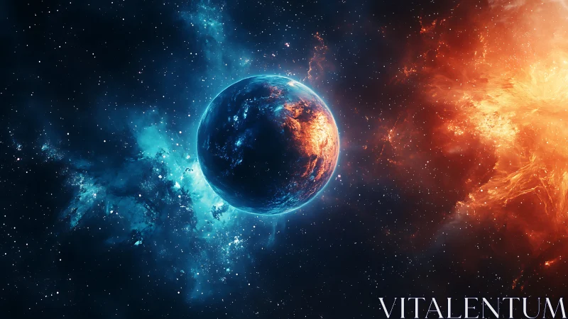 Celestial world glows between cool starlight and fiery dawn