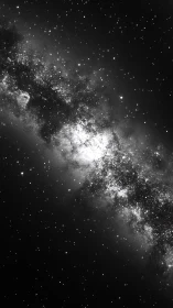Monochrome star field with bright galactic core band.