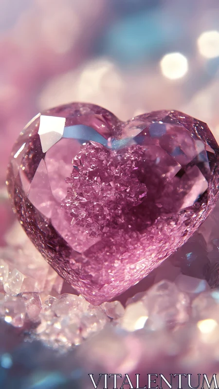Glowing amethyst heart gem resting in a dreamy crystal nest.