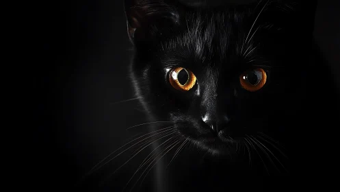 Luminous Feline Gaze Pierces Through Midnight Darkness