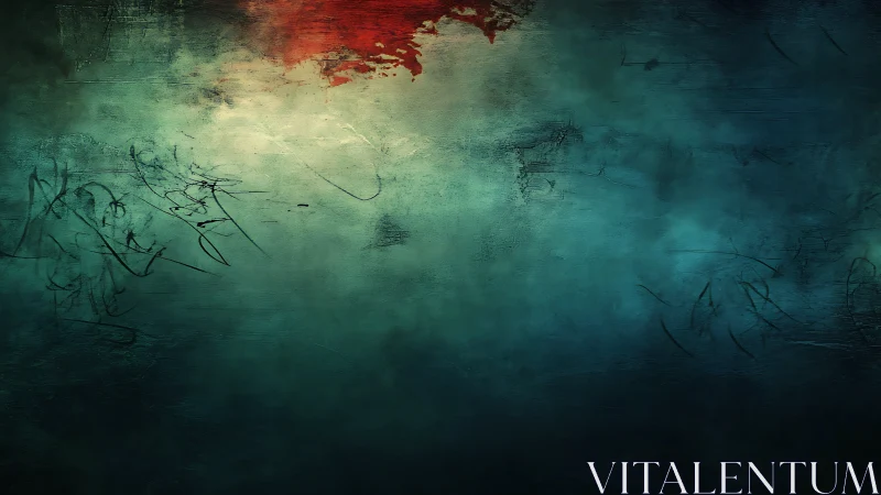 Atmospheric teal gradient with distressed red textured bloom